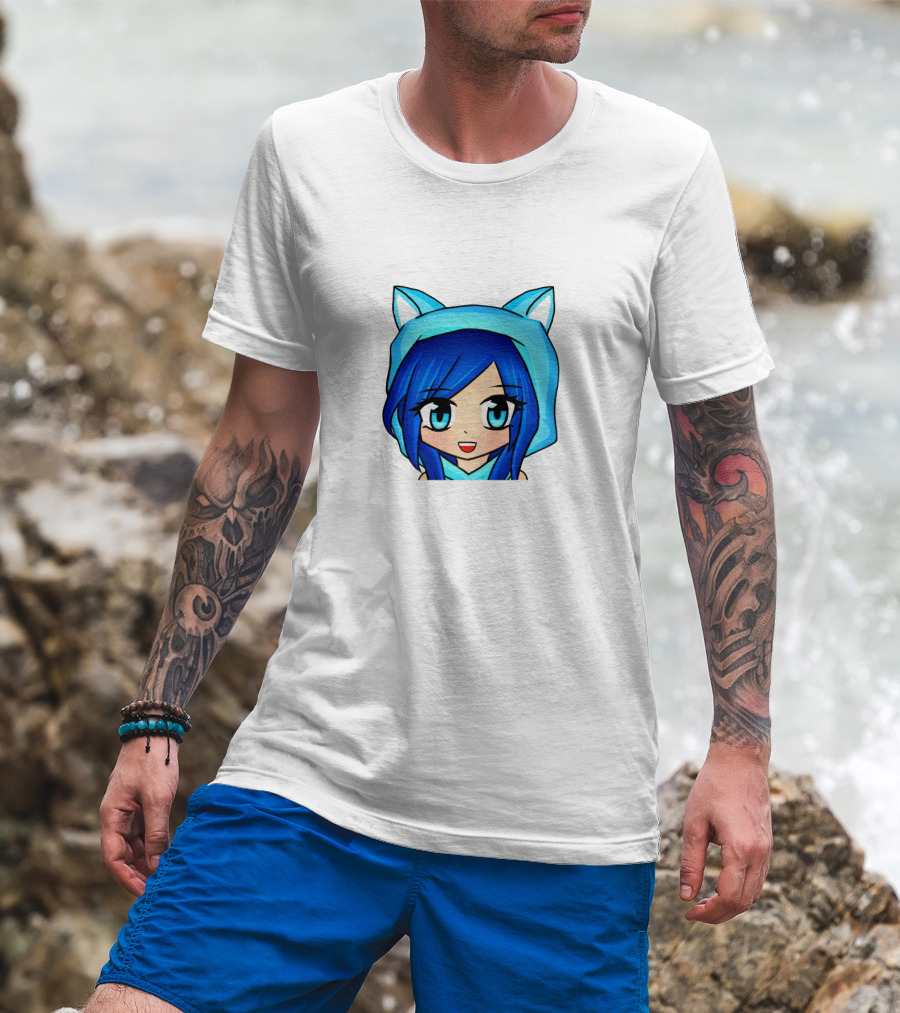 FunnehFunneh Blue-hooded Anime Character With Cat Ears T-Shirt