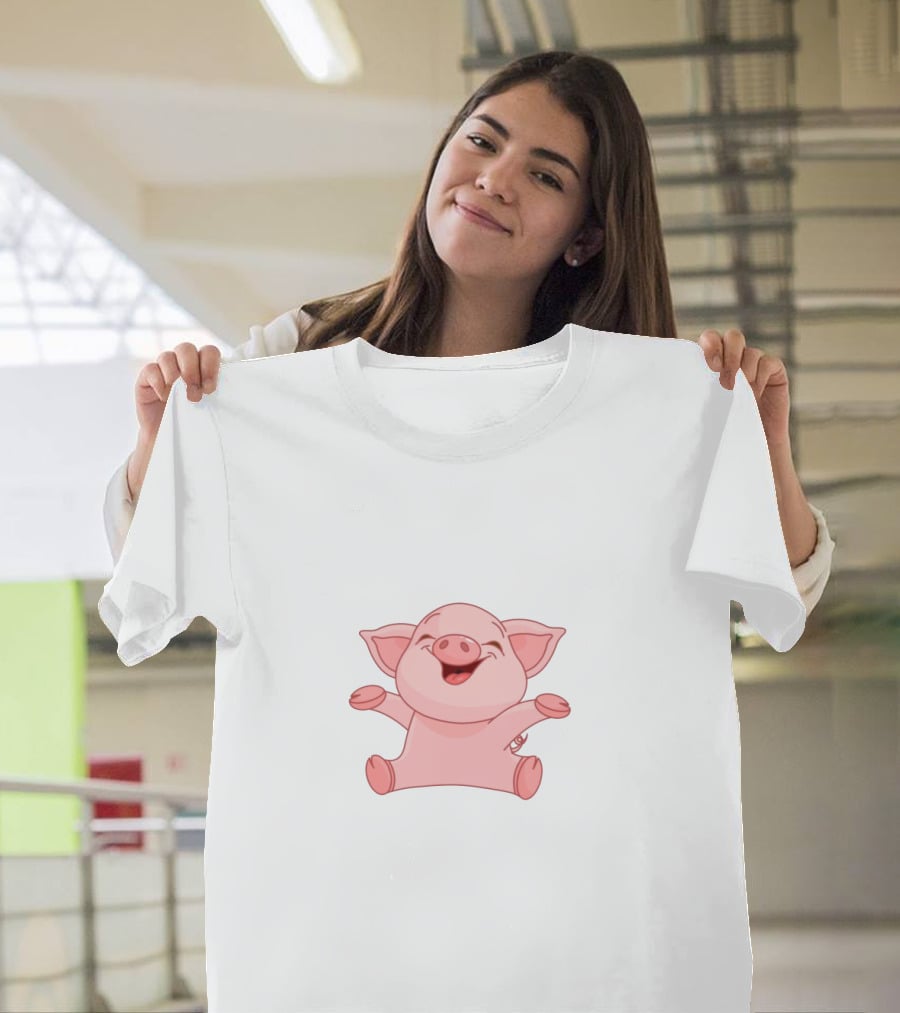 Piggy Minitoon Happy Cartoon Pig Character T-Shirt