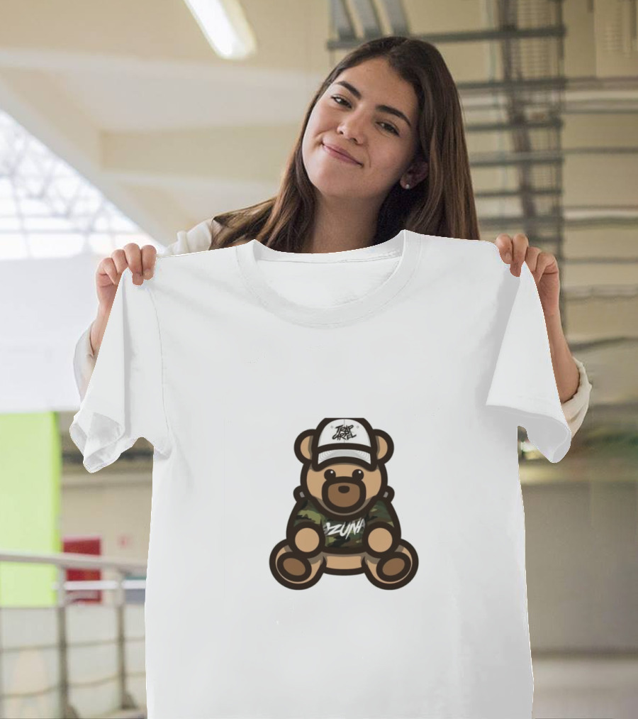 Ozuna Teddy Bear Wearing Camo Outfit and Trippy Gang Cap T-Shirt