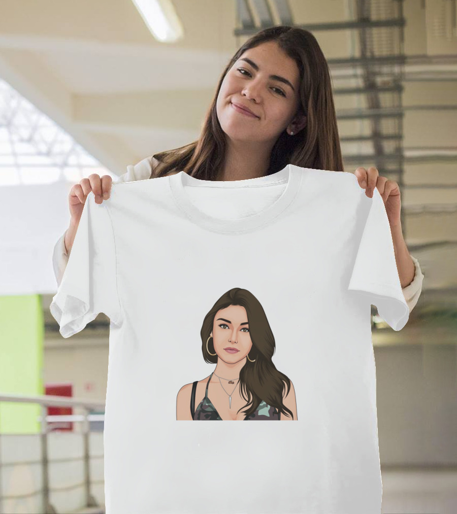 Dixie D'Amelio Camo Top Illustration Gold Hoop Necklace T-Shirt