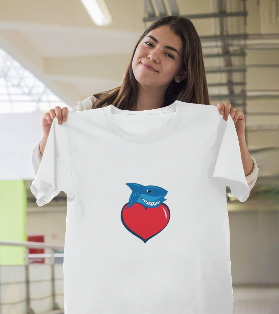 Cringe Fam Blue Shark with Red Heart T-Shirt