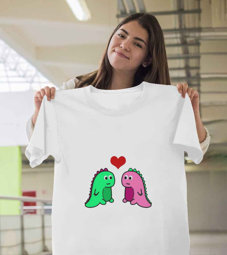 LaurDIY Green and Pink Dinosaur Heart T-Shirt