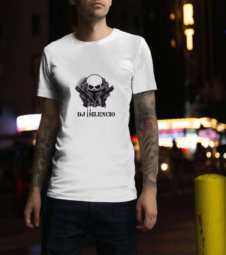 DJ Silencio Skull Bandana Guns Chains T-Shirt