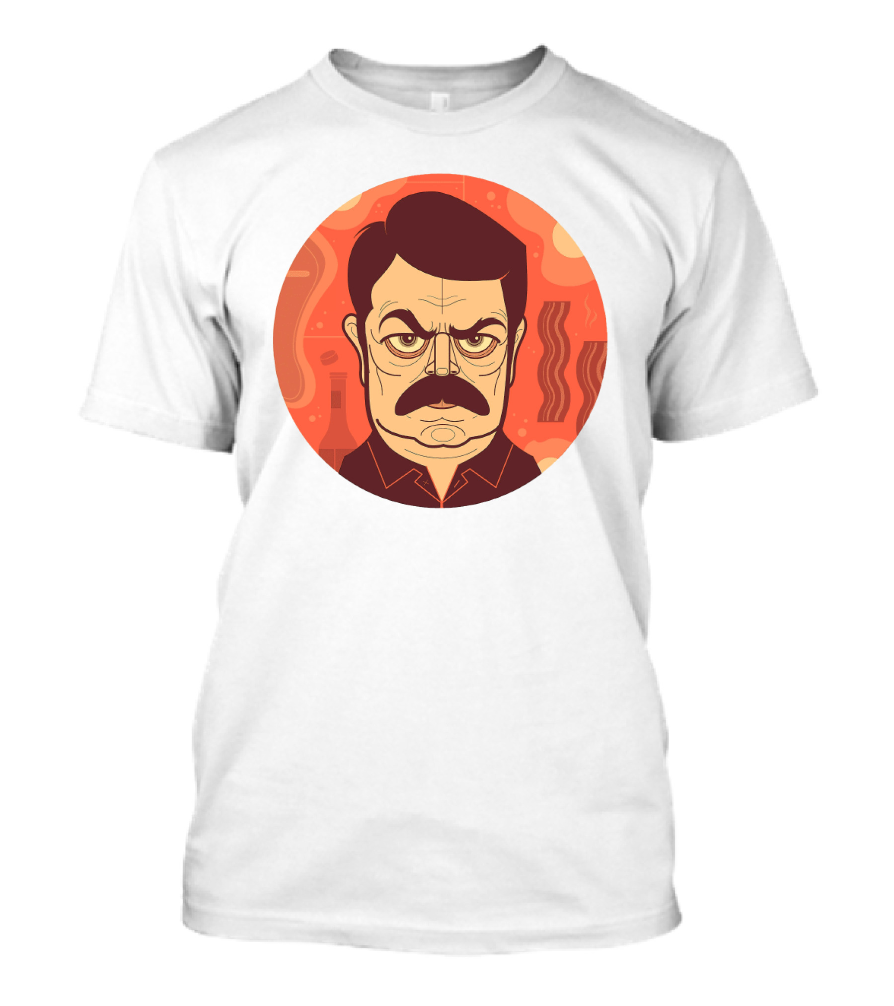 Ron Swanson Bacon And Steak Mustache Orange Circle T-Shirt