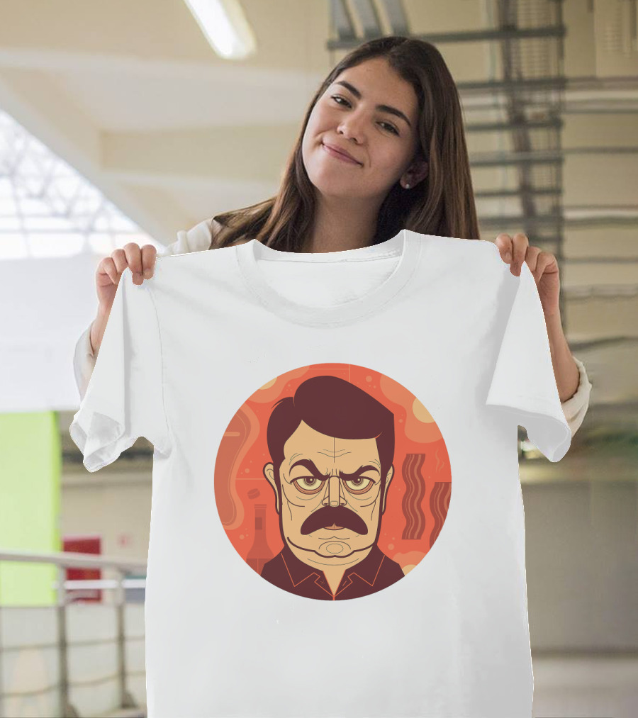 Ron Swanson Bacon And Steak Mustache Orange Circle T-Shirt