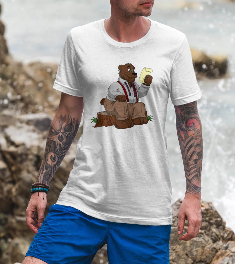 Papa Bear Reading Note Iconic Cartoon T-Shirt