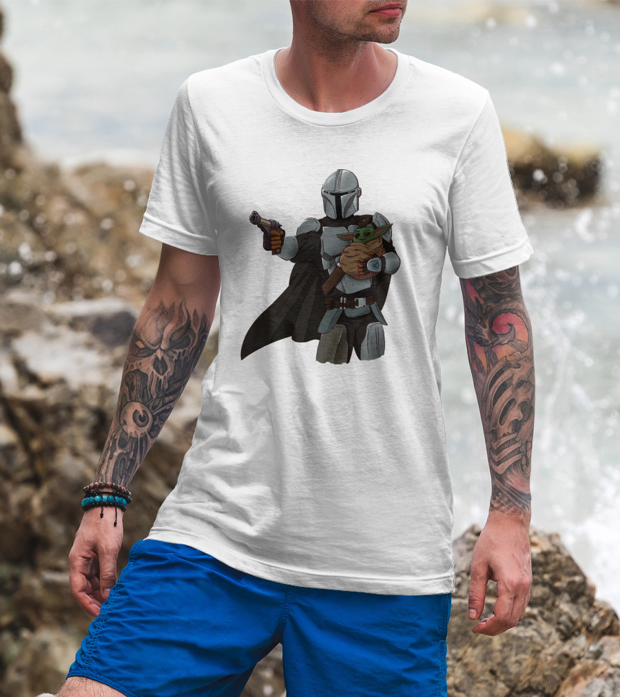 Dadalorian Star Warrior Protector With Child Alien Sidekick T-Shirt