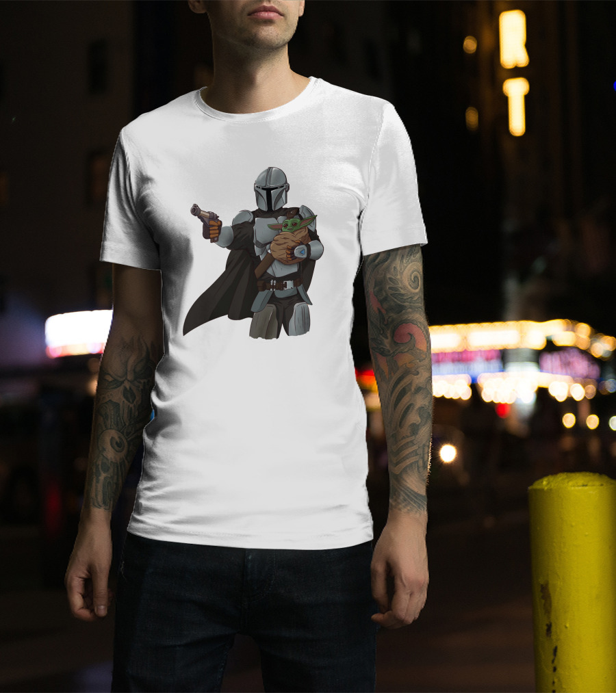 Dadalorian Star Warrior Protector With Child Alien Sidekick T-Shirt