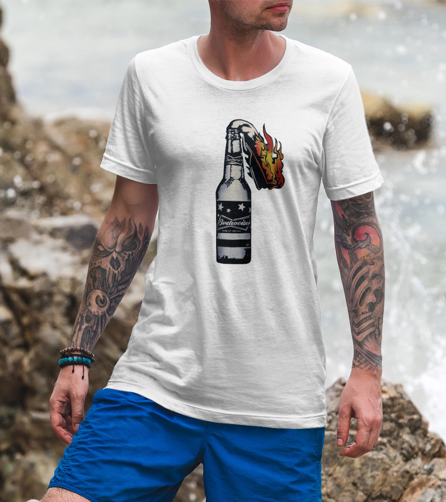Budweiser Bottle With Stars And Flame Burst T-Shirt