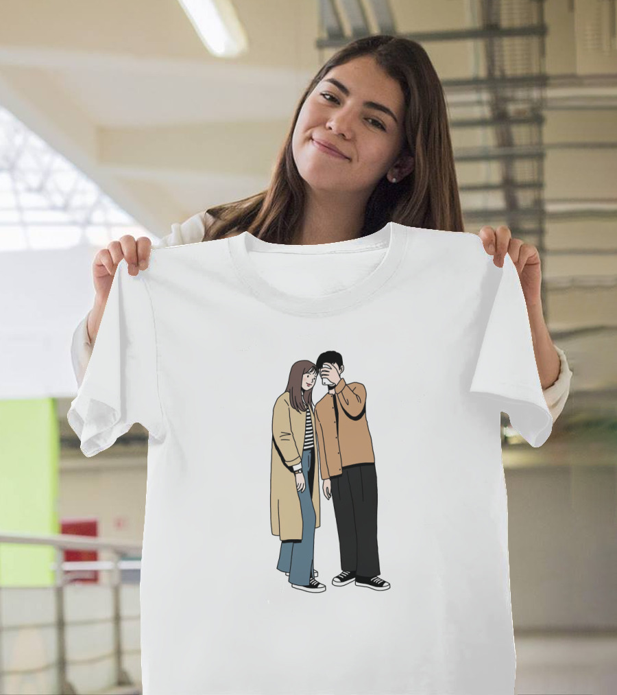 Couple in Casual Streetwear with Oversized Coat and Sneakers T-Shirt