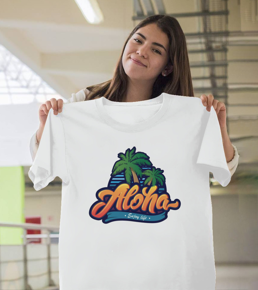 Aloha Enjoy Life Palm Trees Beach Sunset Tropical Vibes T-Shirt