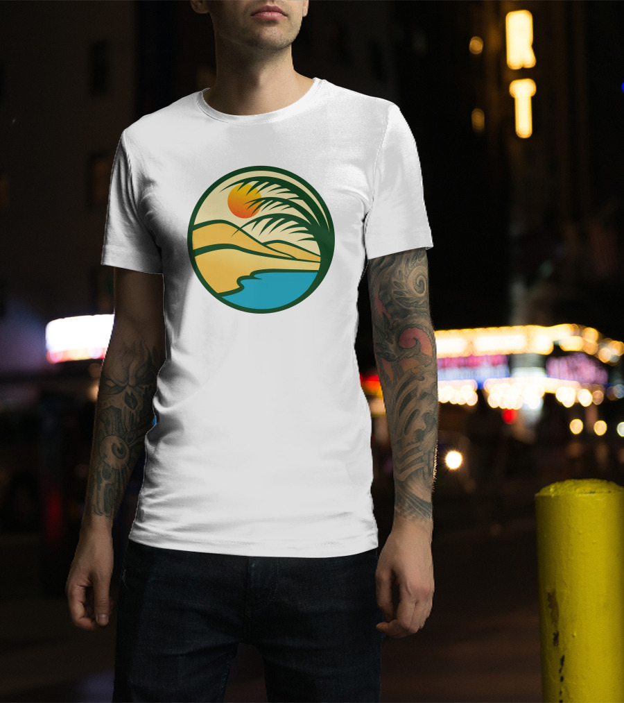 Oasis Desert Sunset With Palm And Water Scene T-Shirt
