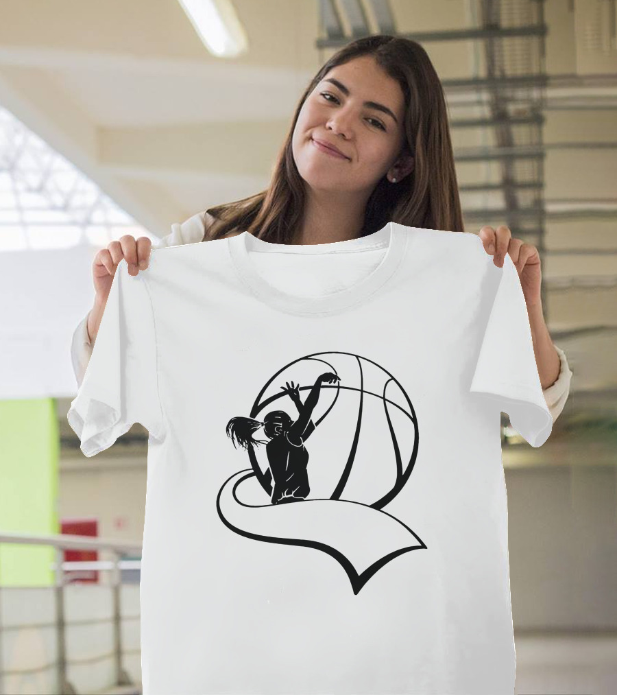 Girls Basketball Player Shooting with Large Basketball T-Shirt