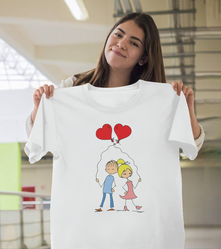 Couple With Heart-Shaped Balloons T-Shirt