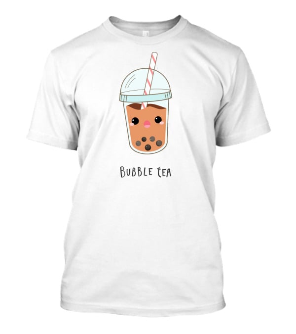 Bubble Tea Cute Kawaii Face With Straw And Pearls T-Shirt
