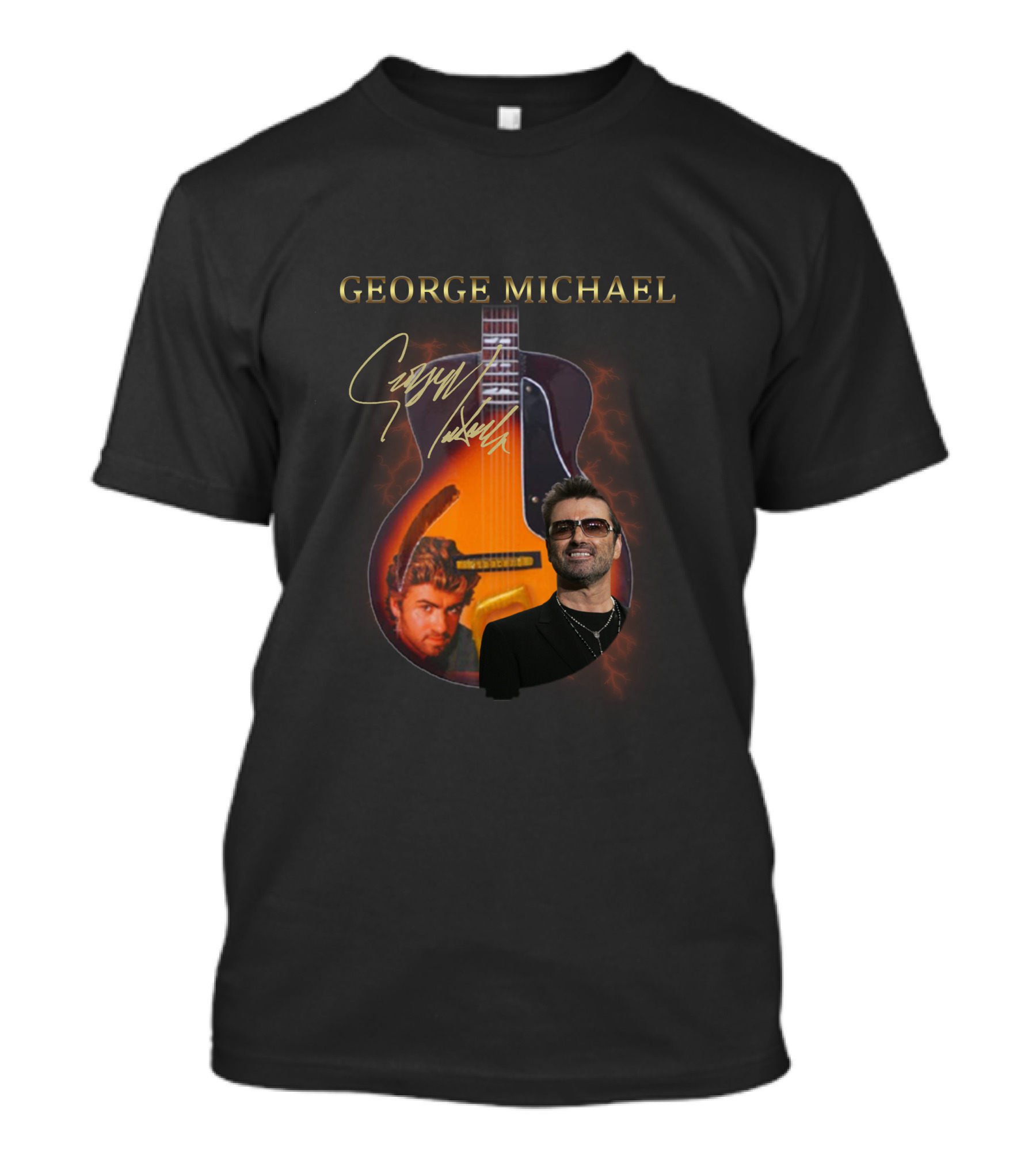 George Michael Signature Guitar Collage T-Shirt