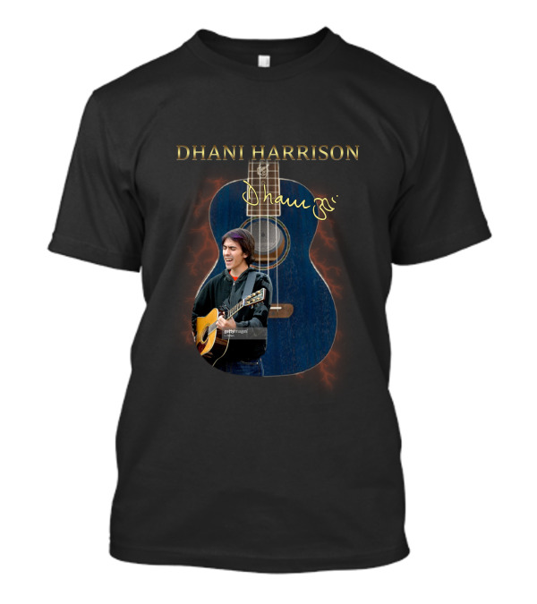 Dhani Harrison Signature Guitar With Photograph And Lightning Background T-Shirt