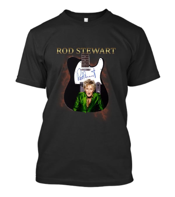 Rod Stewart Signature Guitar Image With Autograph T-Shirt