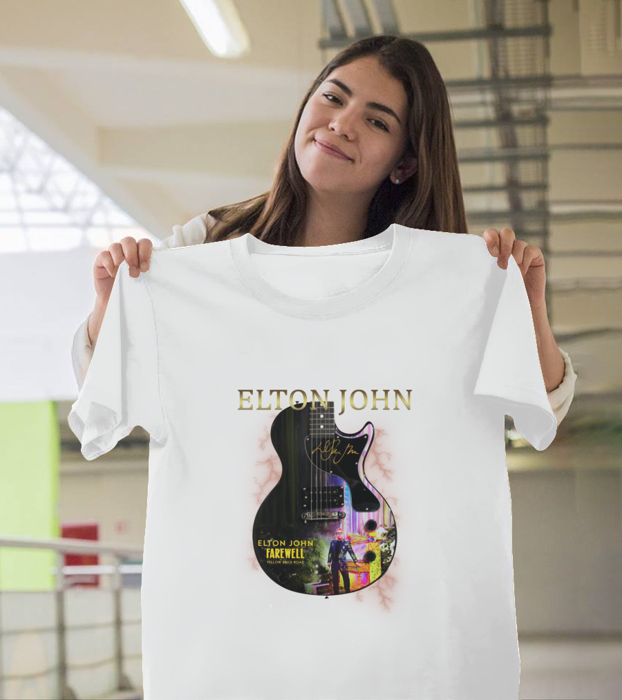 ELTON JOHN Signature Guitar Farewell Yellow Brick Road T-Shirt