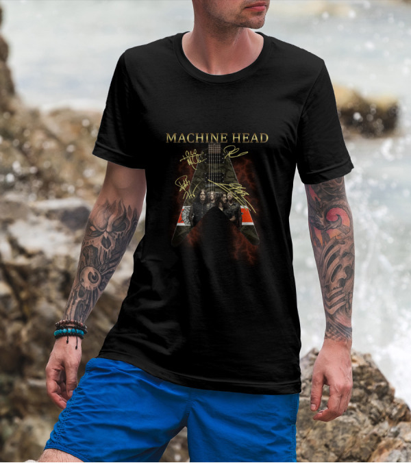 MACHINE HEAD Electric Guitar With Band Signatures T-Shirt