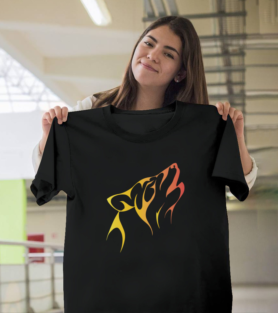 Devoured Fiery Wolf Silhouette Art in Yellow and Orange Gradient T-Shirt