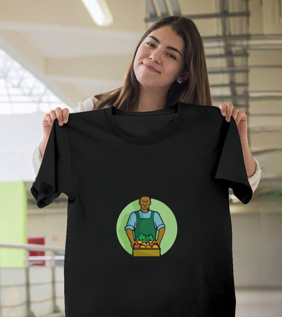 African American Greengrocer Holding Fresh Produce Basket T-Shirt