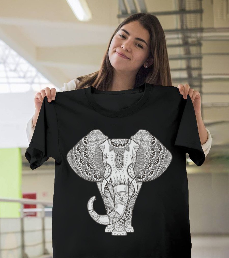 Intricate Mandala White Elephant T-Shirt