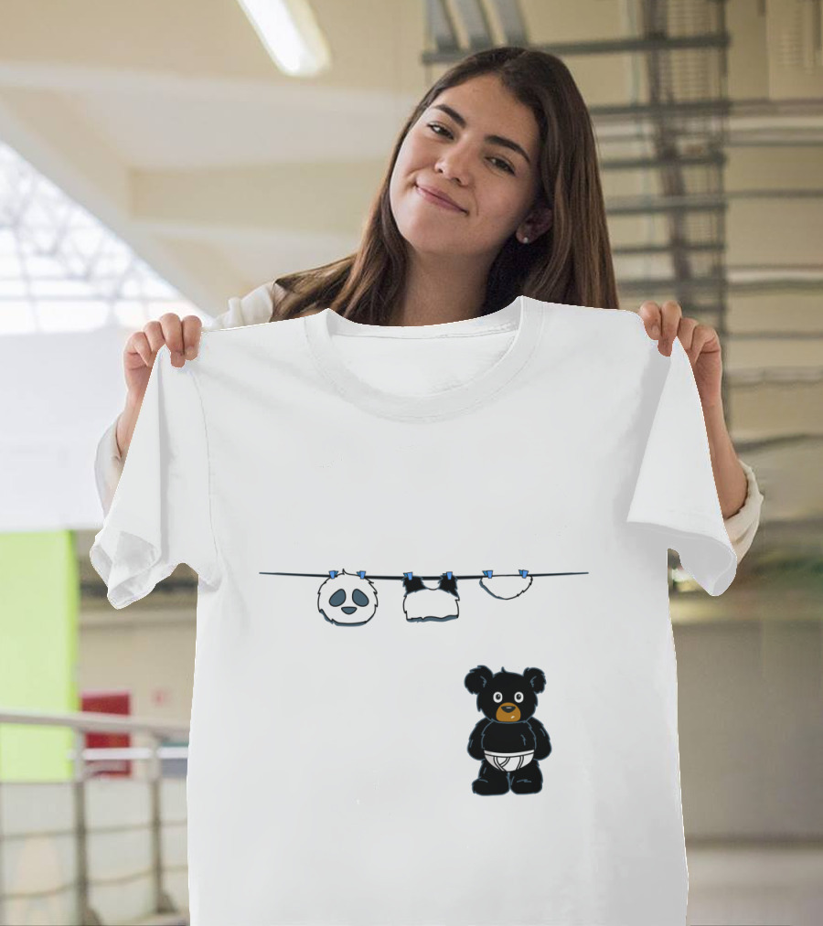 Black Bear Secret with Panda Mask Hanging on Clothesline T-Shirt