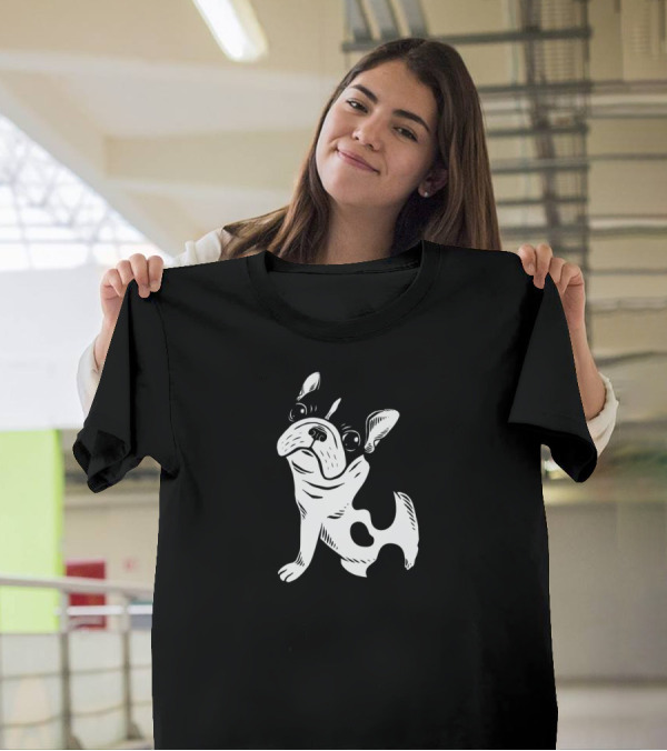 Brindle Pied Frenchie Puppy Graphic With Black And White French Bulldog T-Shirt
