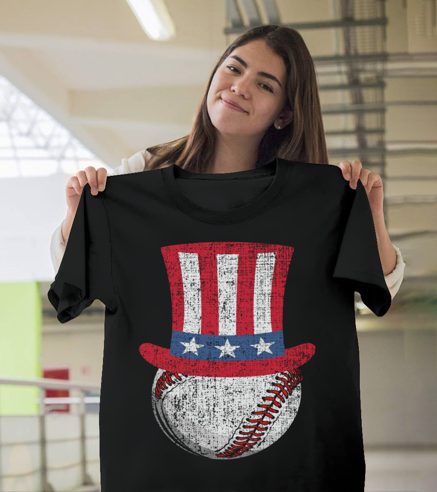 Patriotic American Baseball with Uncle Sam Hat T-Shirt