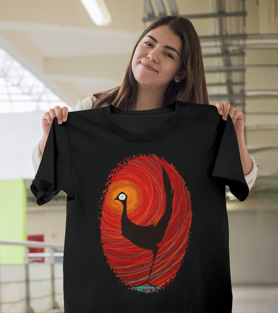 Orbital Chicken Red Swirls Silhouette with Cosmic Spiral Background T-Shirt