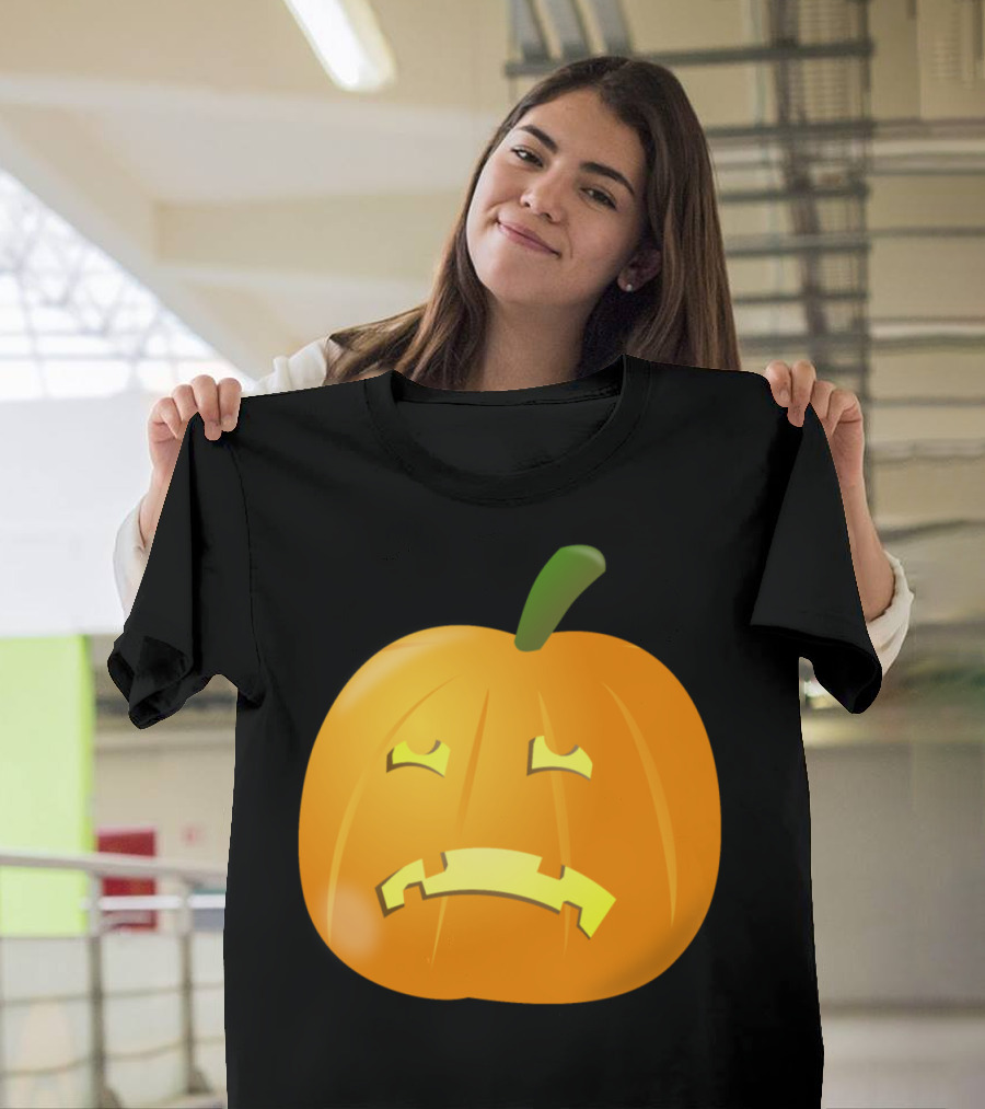 Sad Pumpkin Emoji Expression Halloween Mood T-Shirt