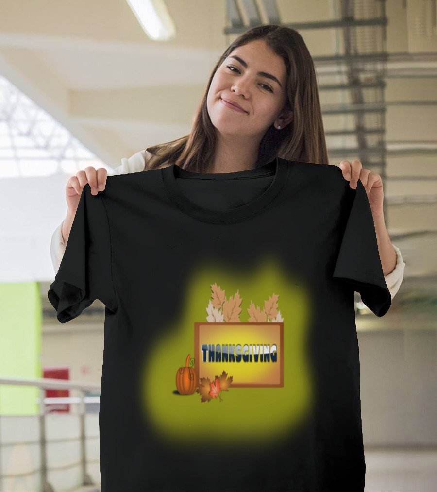 Thanksgiving Pumpkin and Autumn Leaves Festive T-Shirt