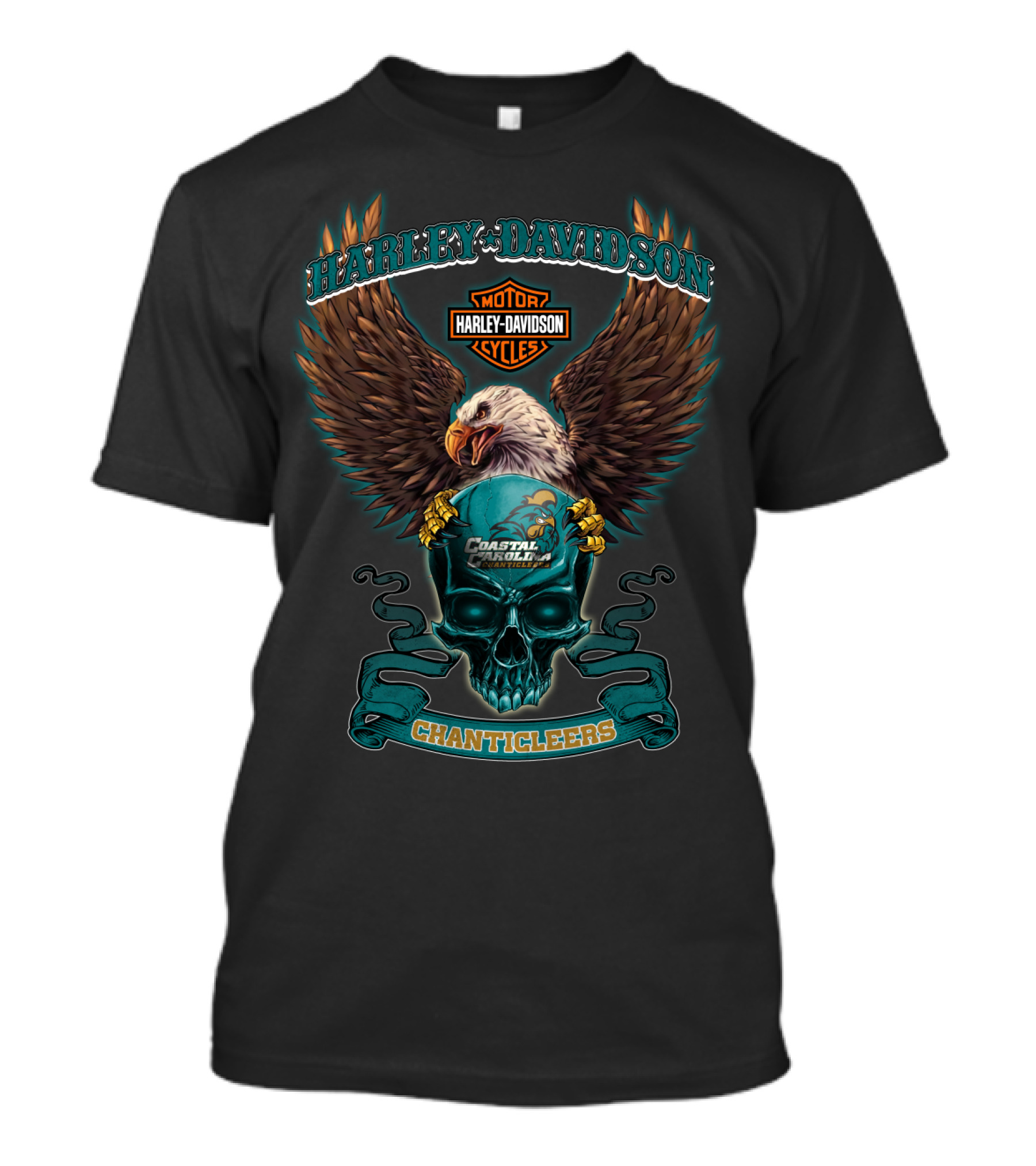 Harley Davidson Motor Cycles Coastal Carolina Chanticleers Eagle Skull T-Shirt