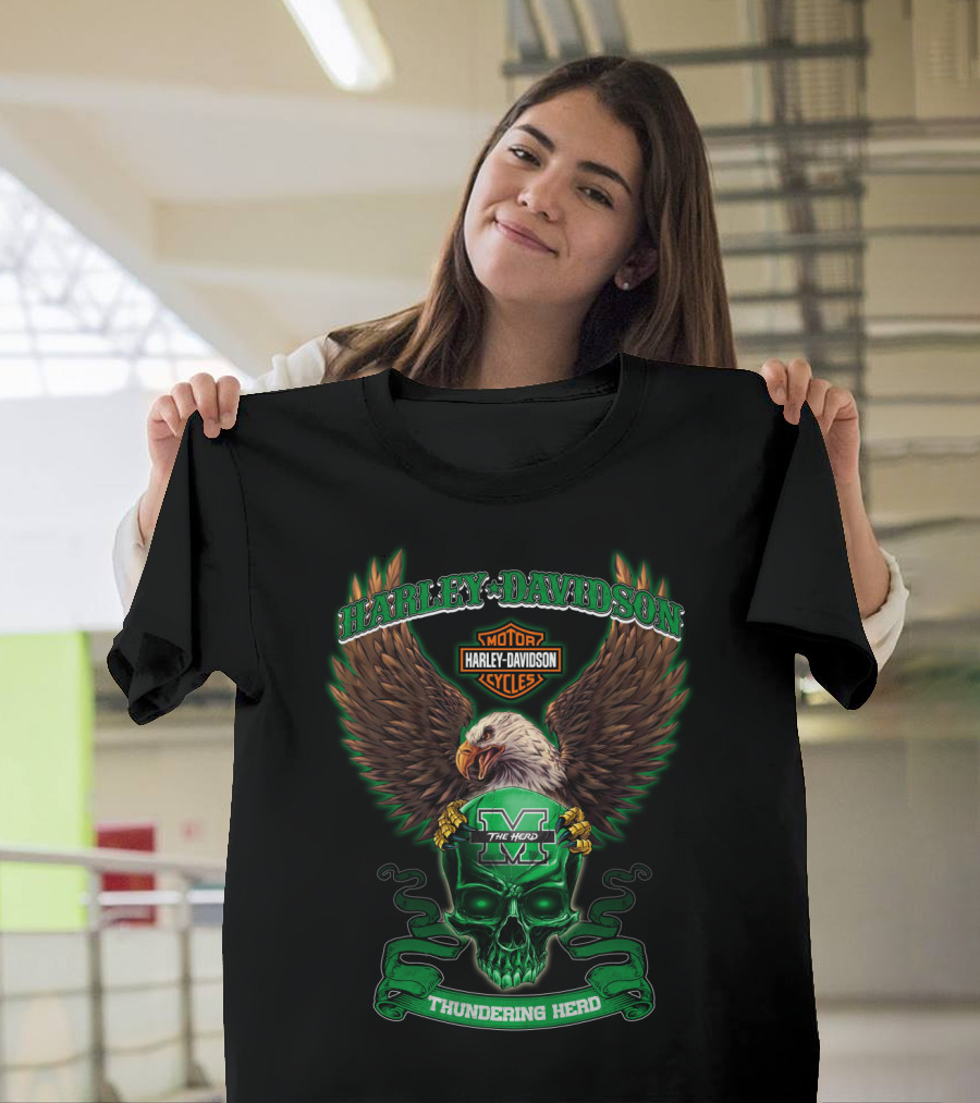 Harley Davidson Motorcycles Marshall Thundering Herd The Herd Eagle Skull T-Shirt