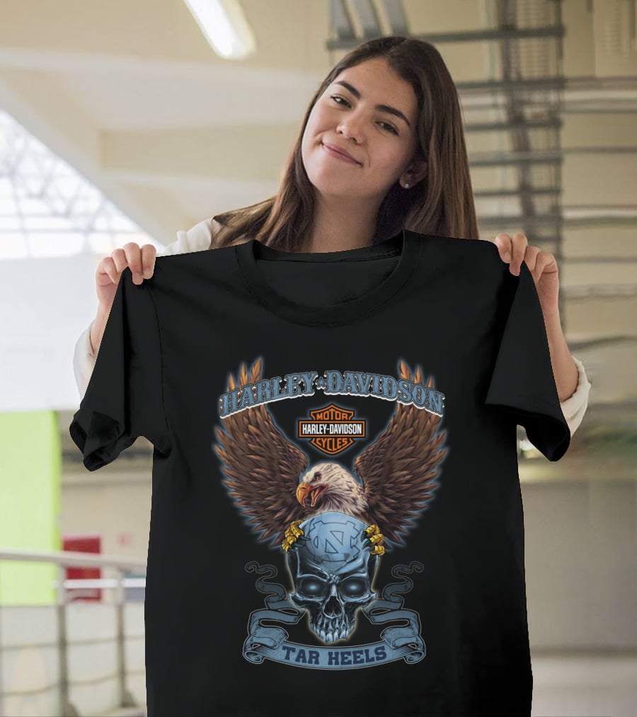 Harley Davidson Motor Cycles Eagle Skull Tar Heels T-Shirt
