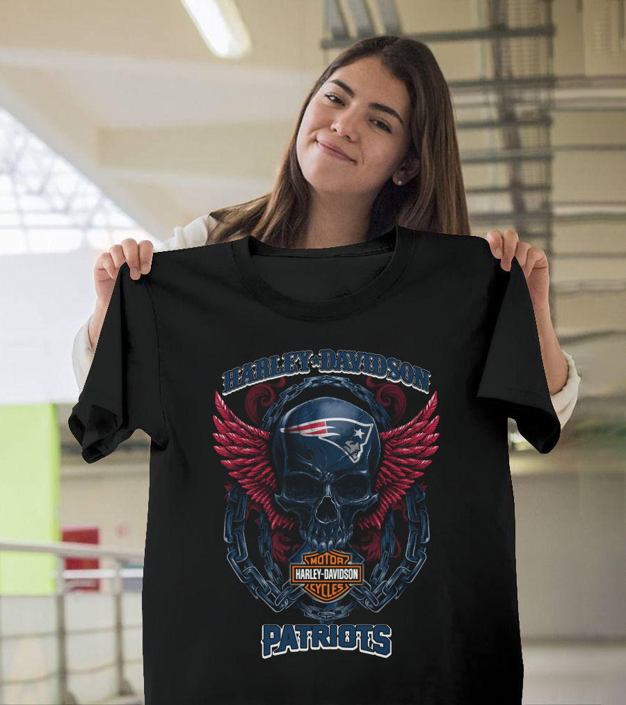 Harley Davidson Patriots Skull Motorcycles New England T-Shirt