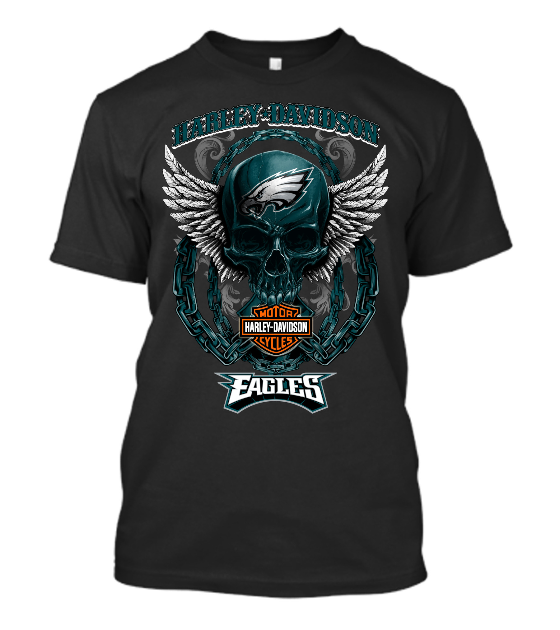 Harley Davidson Philadelphia Eagles Motorcycles Winged Skull T-Shirt
