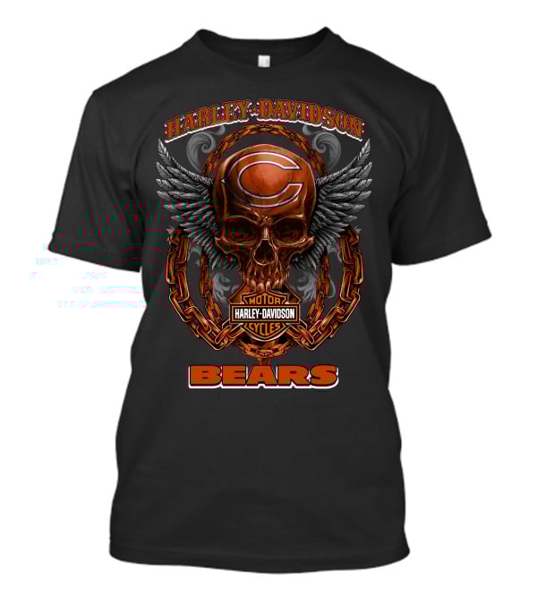 Harley Davidson Chicago Bears Skull With Chains And Wings T-Shirt