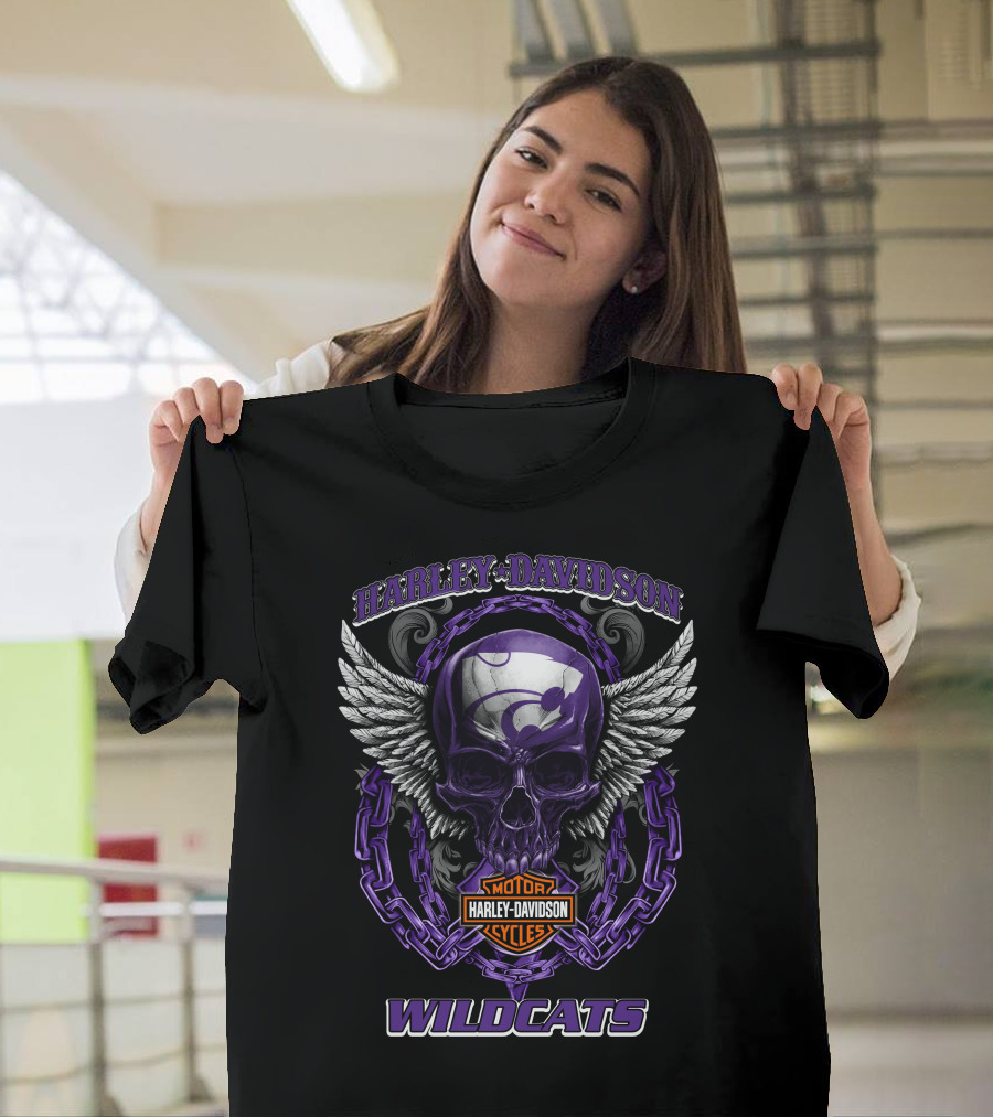 Harley Davidson Wildcats Kansas State Motorcycle Skull T-Shirt
