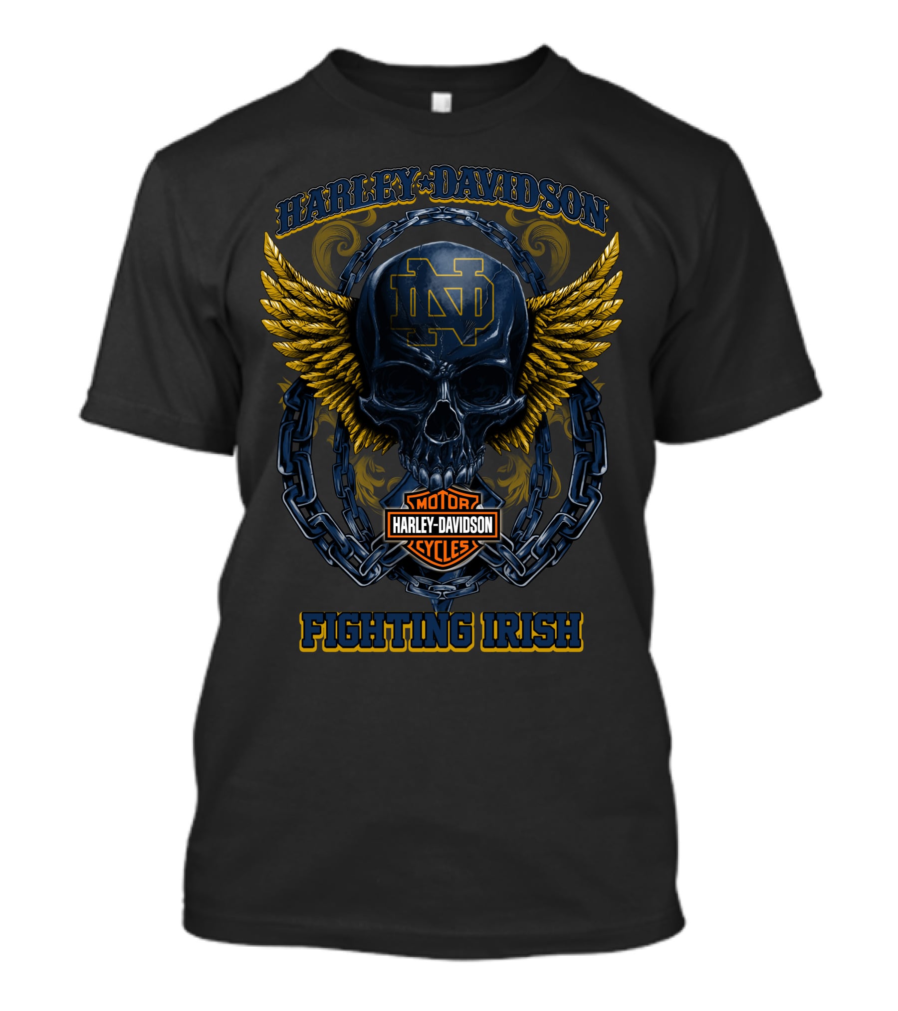Harley Davidson Notre Dame Fighting Irish Skull Wings T-Shirt