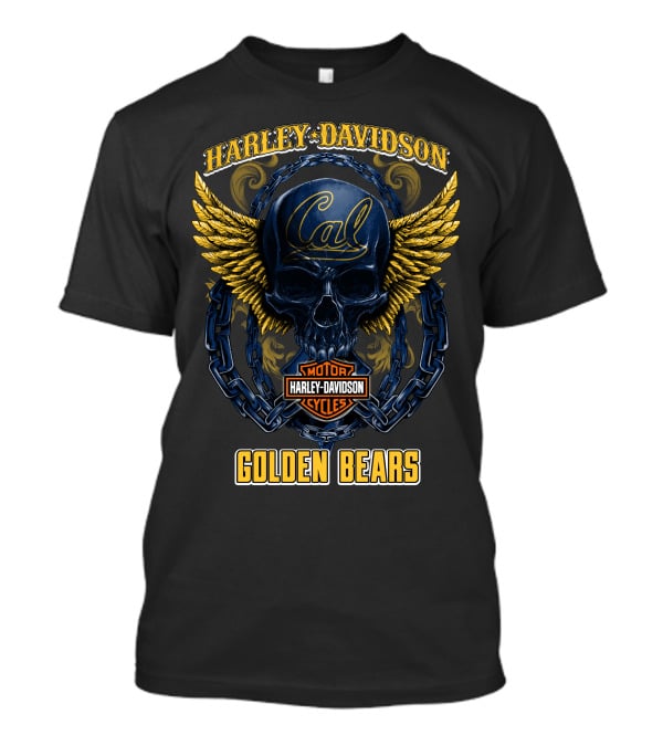 Harley Davidson Cal Golden Bears Skull With Wings And Chains T-Shirt