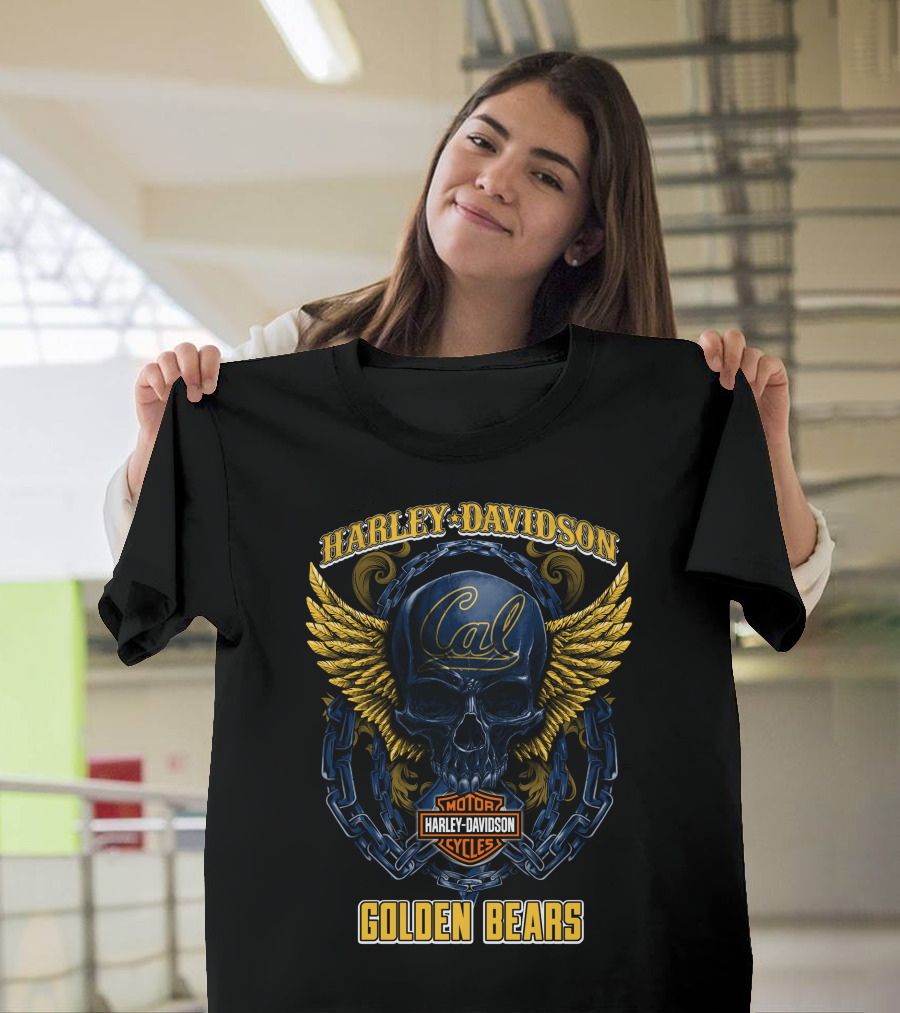 Harley Davidson Cal Golden Bears Skull With Wings And Chains T-Shirt