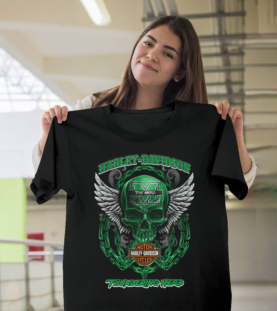 Harley Davidson Marshall Thundering Herd The Herd Skull Wings Motor Cycles T-Shirt