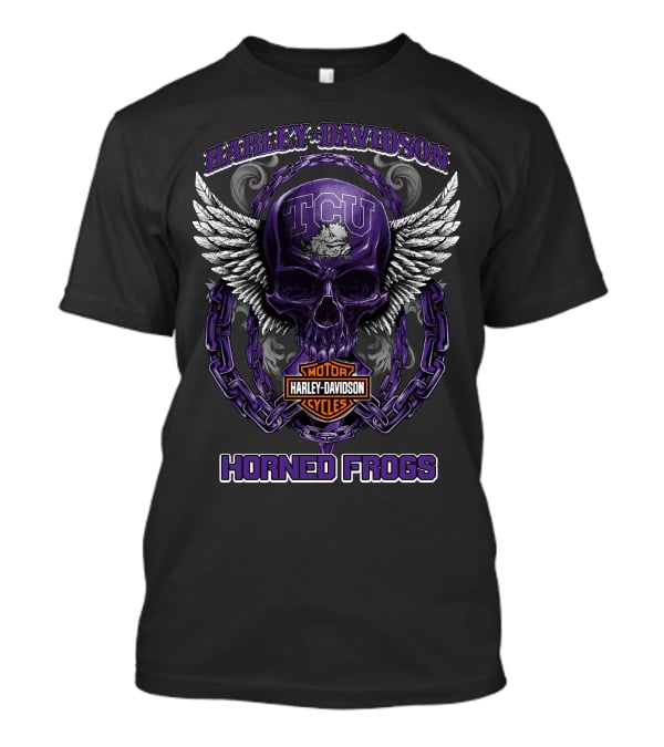 Harley Davidson Tcu Horned Frogs Skull And Wings T-Shirt