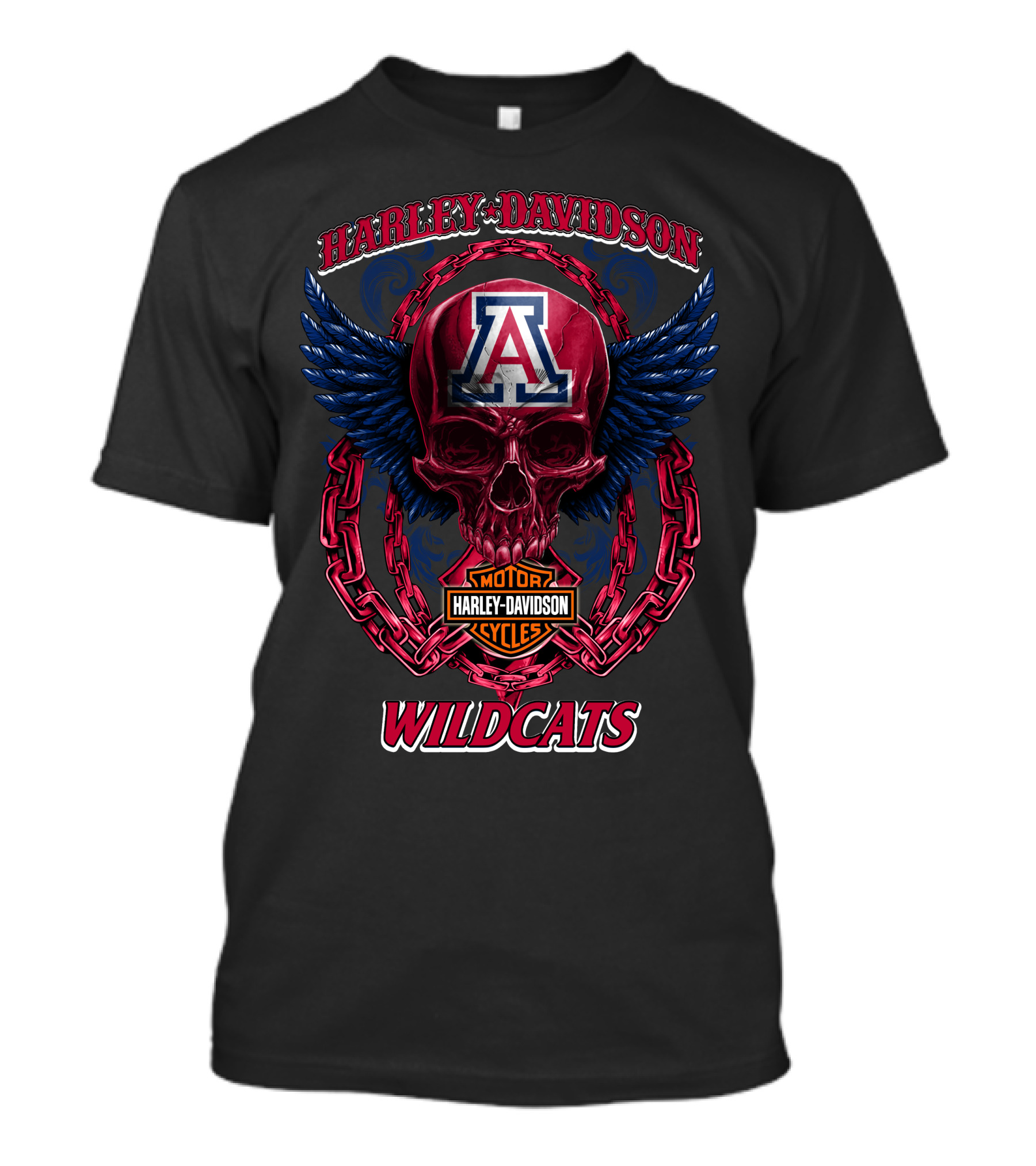 Harley Davidson Arizona Wildcats Motor Cycles Skull And Chains T-Shirt