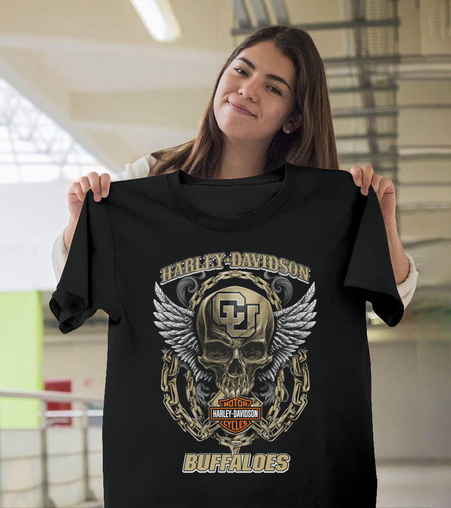 Harley Davidson Colorado Buffaloes Cu Skull Wing Chain T-Shirt