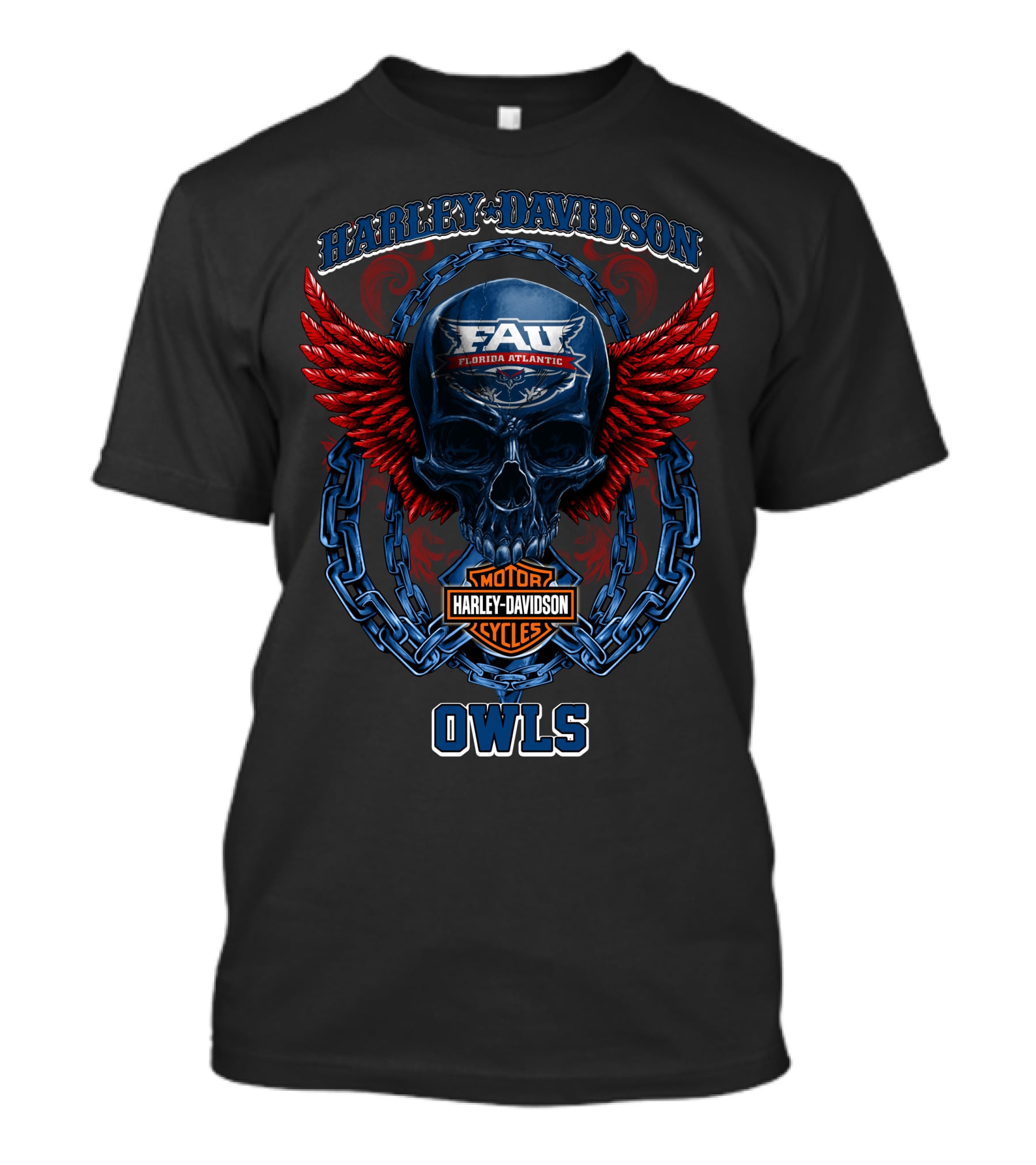 Harley Davidson Florida Atlantic Fau Owls Skull And Wings T-Shirt