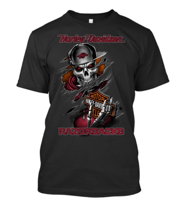 Harley Davidson Razorbacks Skull With Arkansas Hat And Harley T-Shirt