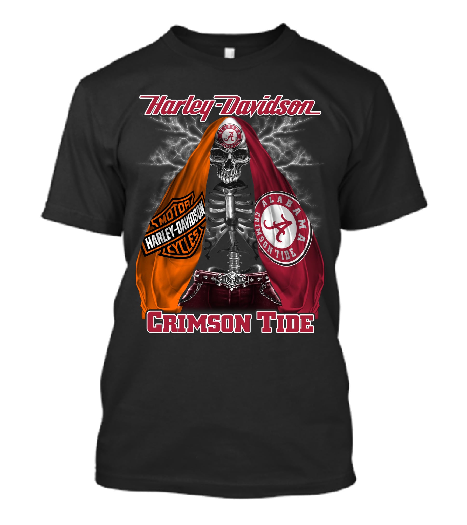 Harley Davidson Alabama Crimson Tide Motorcycles Skeleton T-Shirt